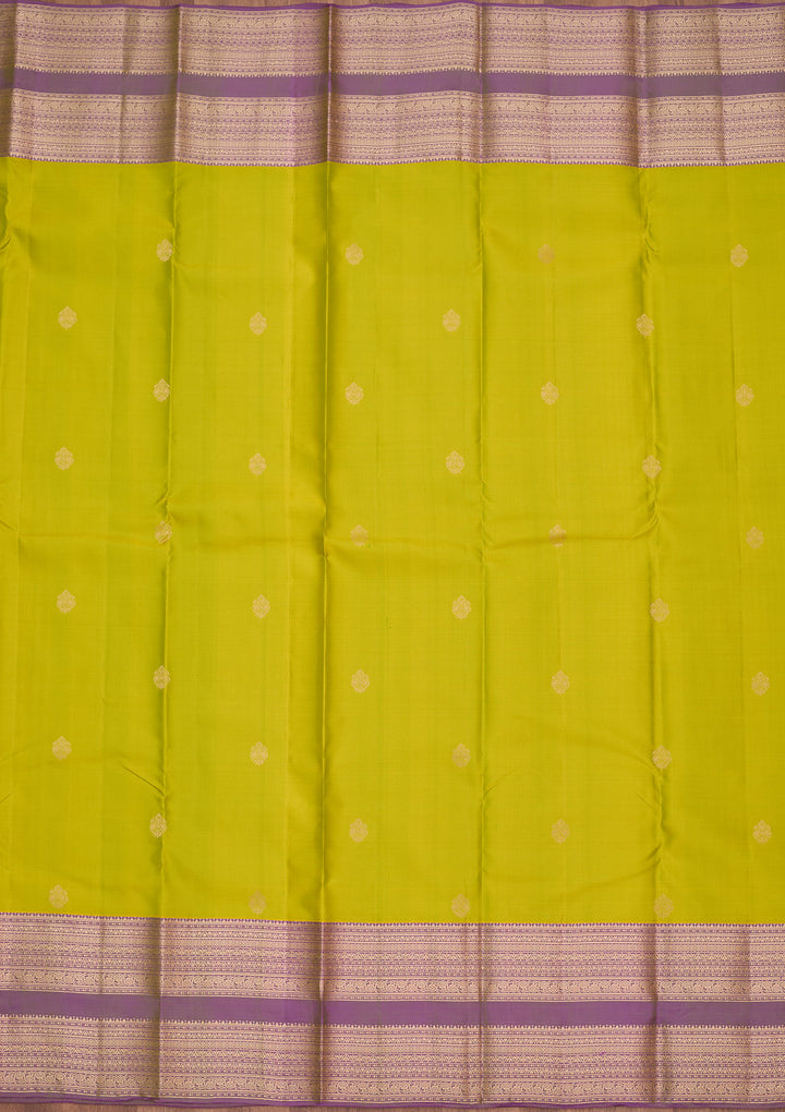 Parrot Green Silk Buti Gold Zariwork Saree With Matching Blouse Piece