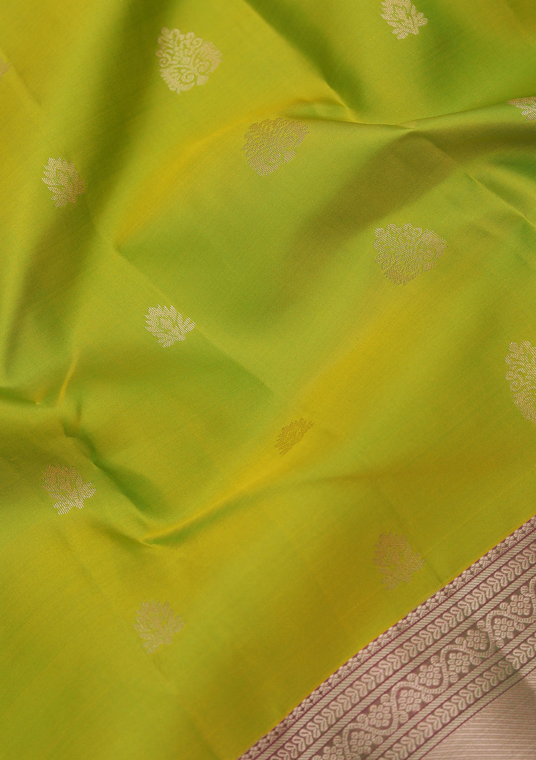 Parrot Green Silk Buti Gold Zariwork Saree With Matching Blouse Piece