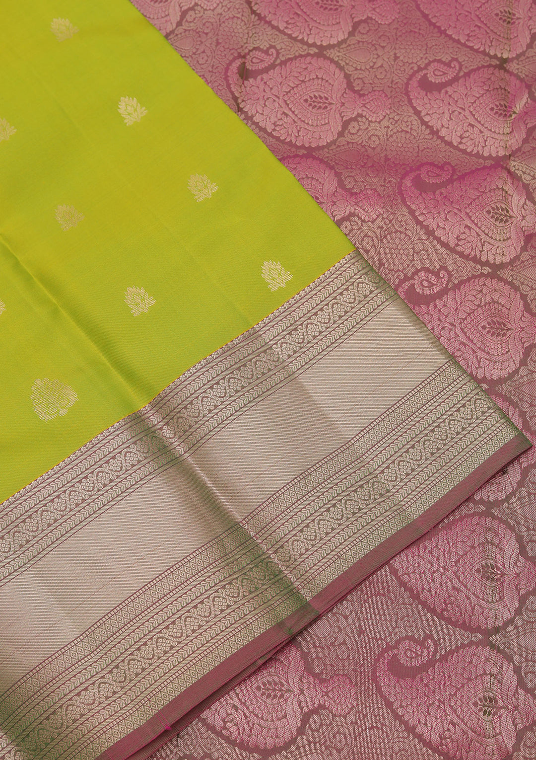 Parrot Green Silk Buti Gold Zariwork Saree With Matching Blouse Piece