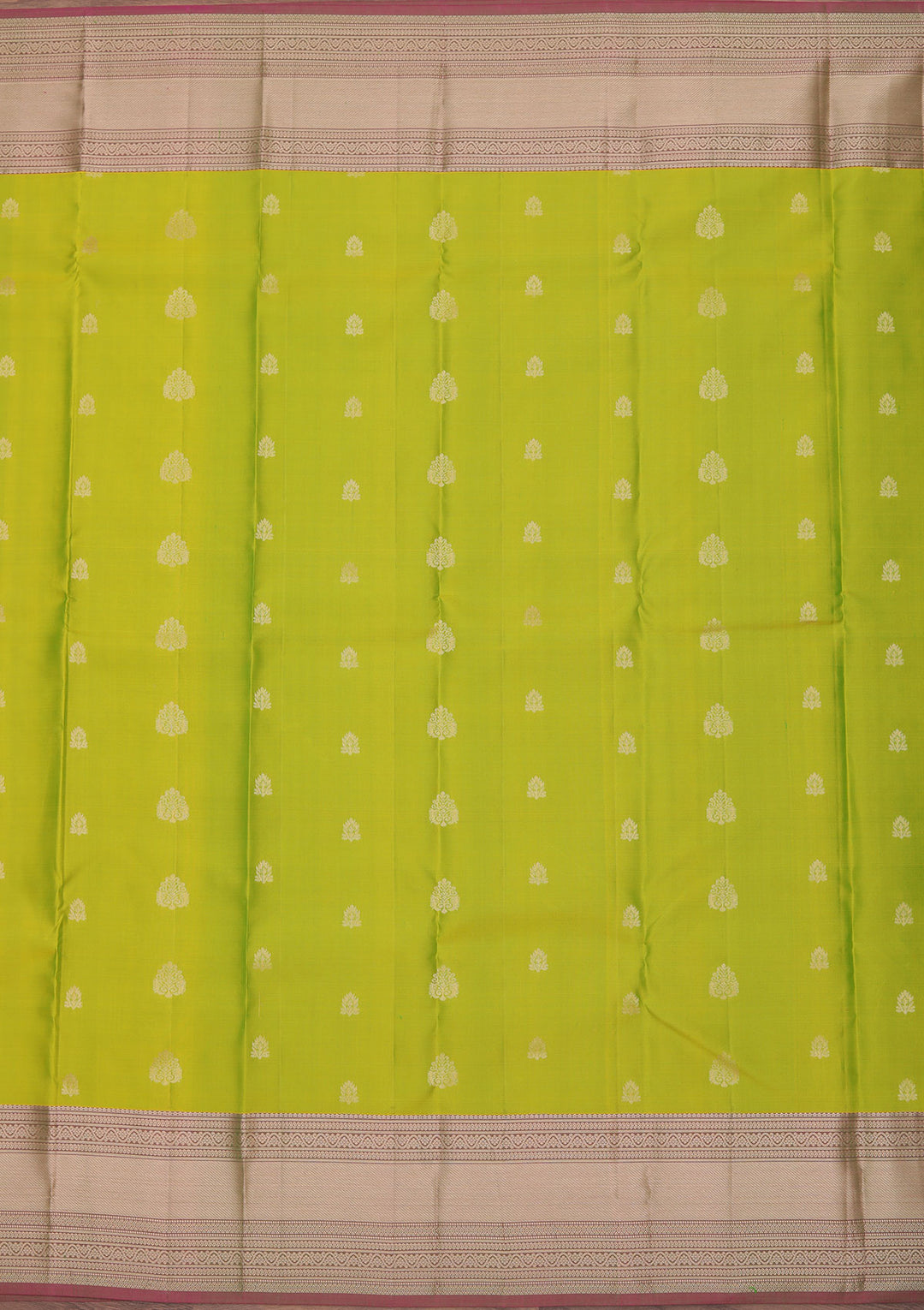 Parrot Green Silk Buti Gold Zariwork Saree With Matching Blouse Piece