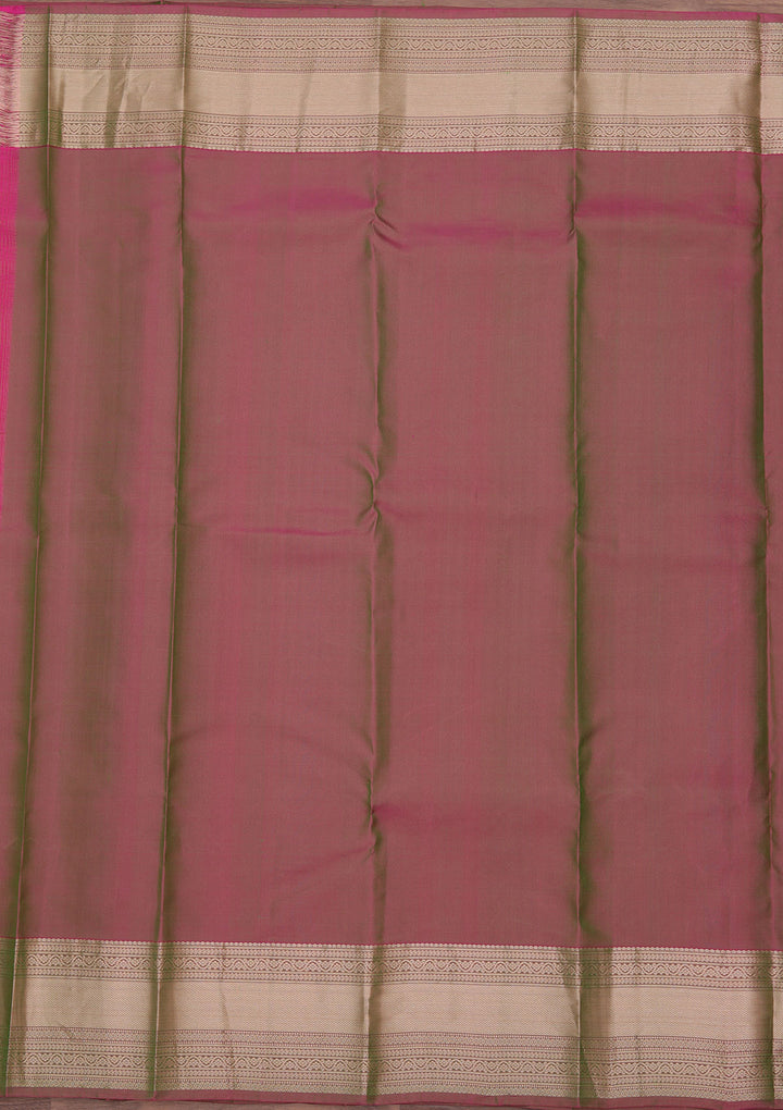 Parrot Green Silk Buti Gold Zariwork Saree With Matching Blouse Piece