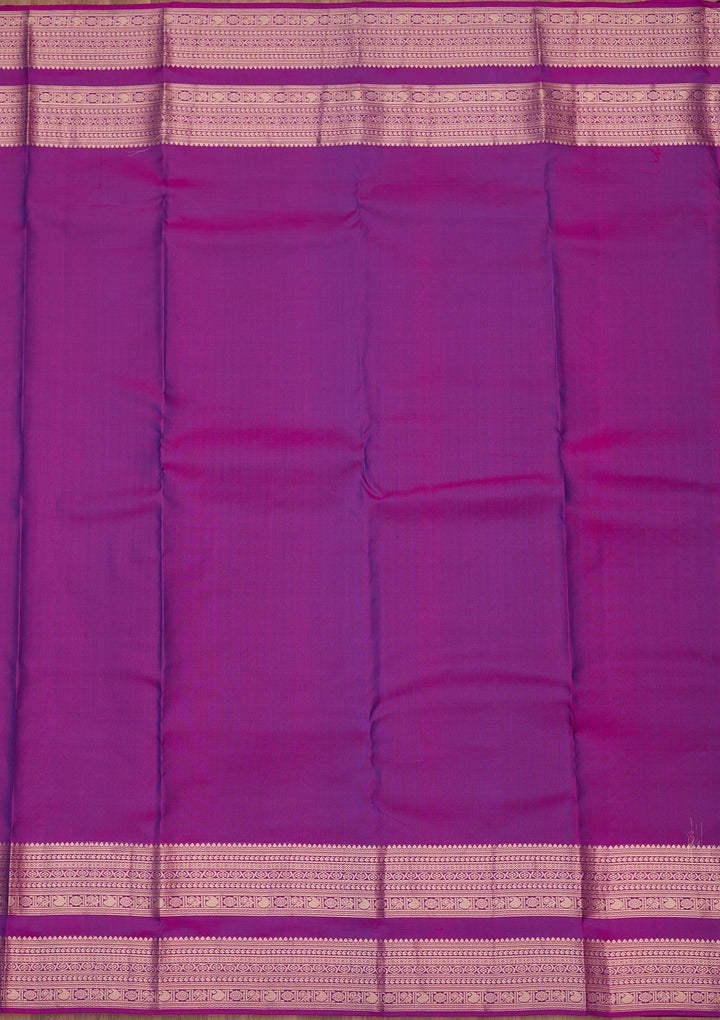 Peacock Blue Silk Buti Gold Zariwork Saree With Matching Blouse Piece