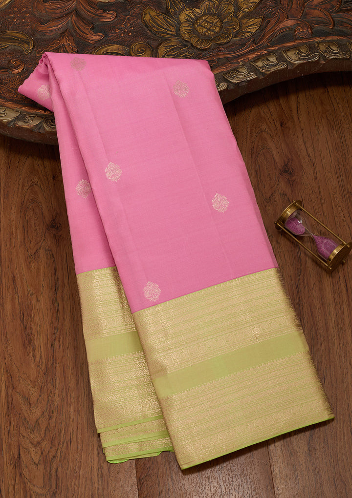 Pink Silk Buti Gold Zariwork Saree With Matching Blouse Piece
