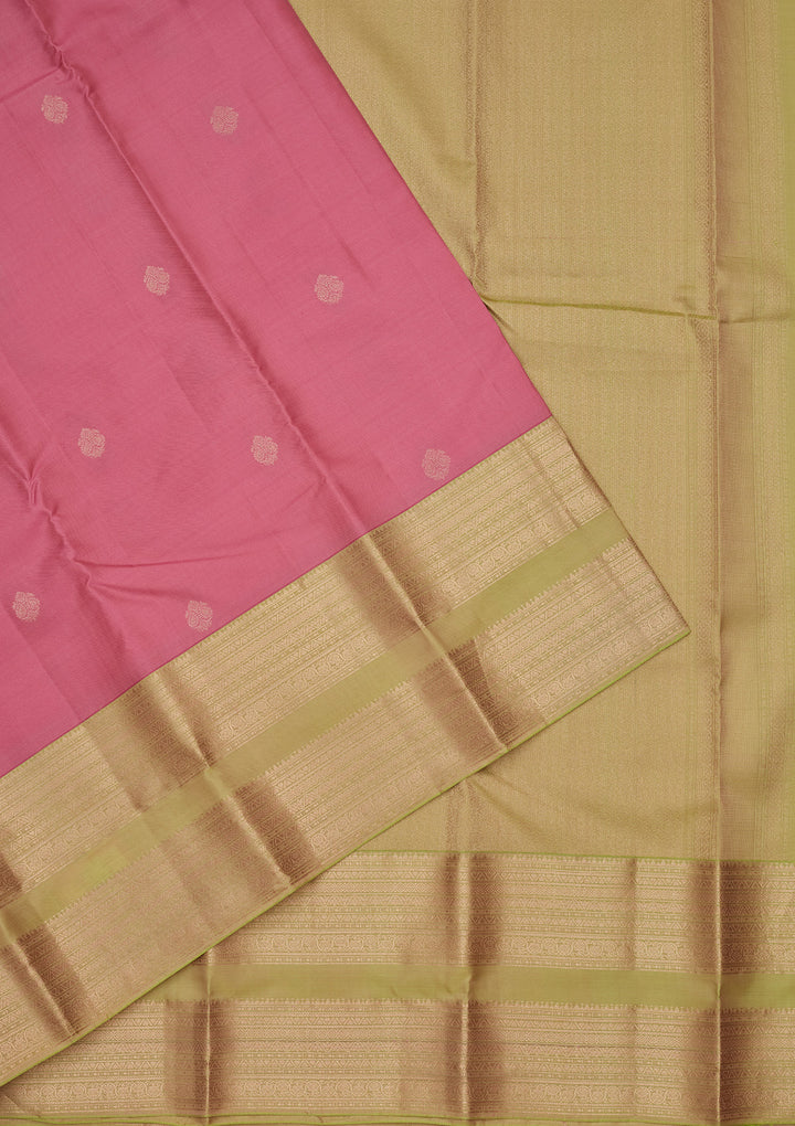 Pink Silk Buti Gold Zariwork Saree With Matching Blouse Piece