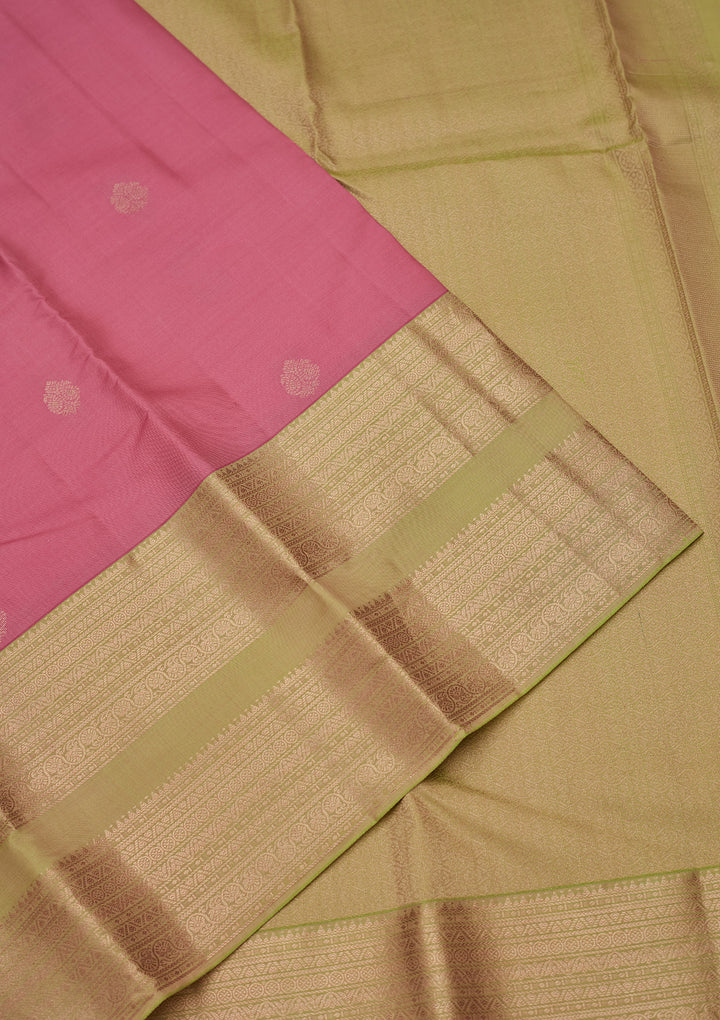 Pink Silk Buti Gold Zariwork Saree With Matching Blouse Piece