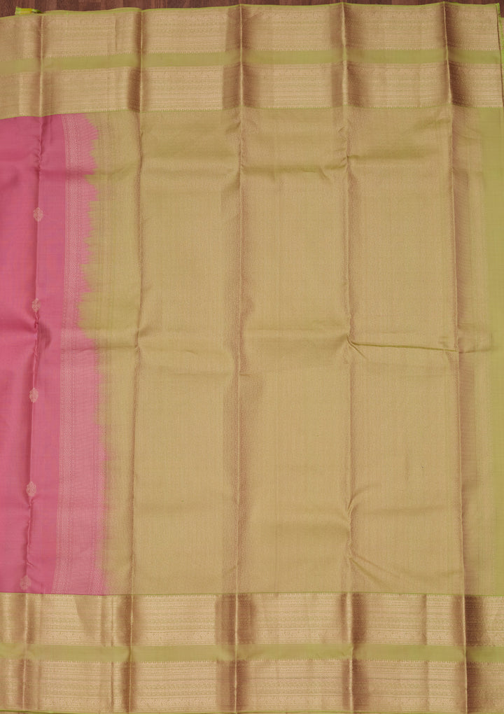 Pink Silk Buti Gold Zariwork Saree With Matching Blouse Piece