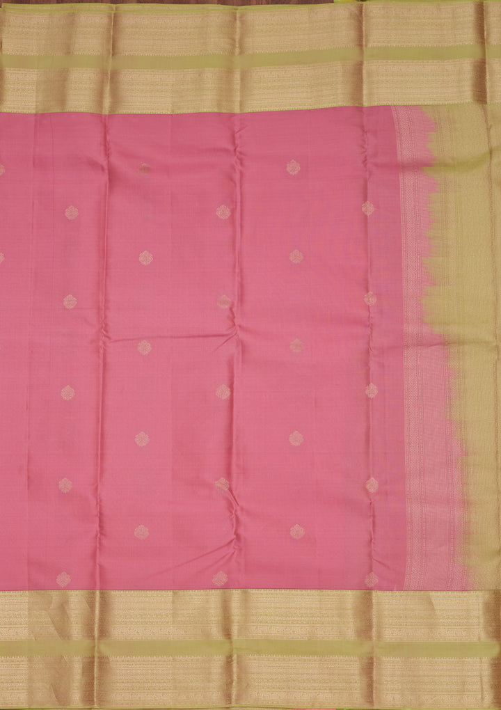 Pink Silk Buti Gold Zariwork Saree With Matching Blouse Piece