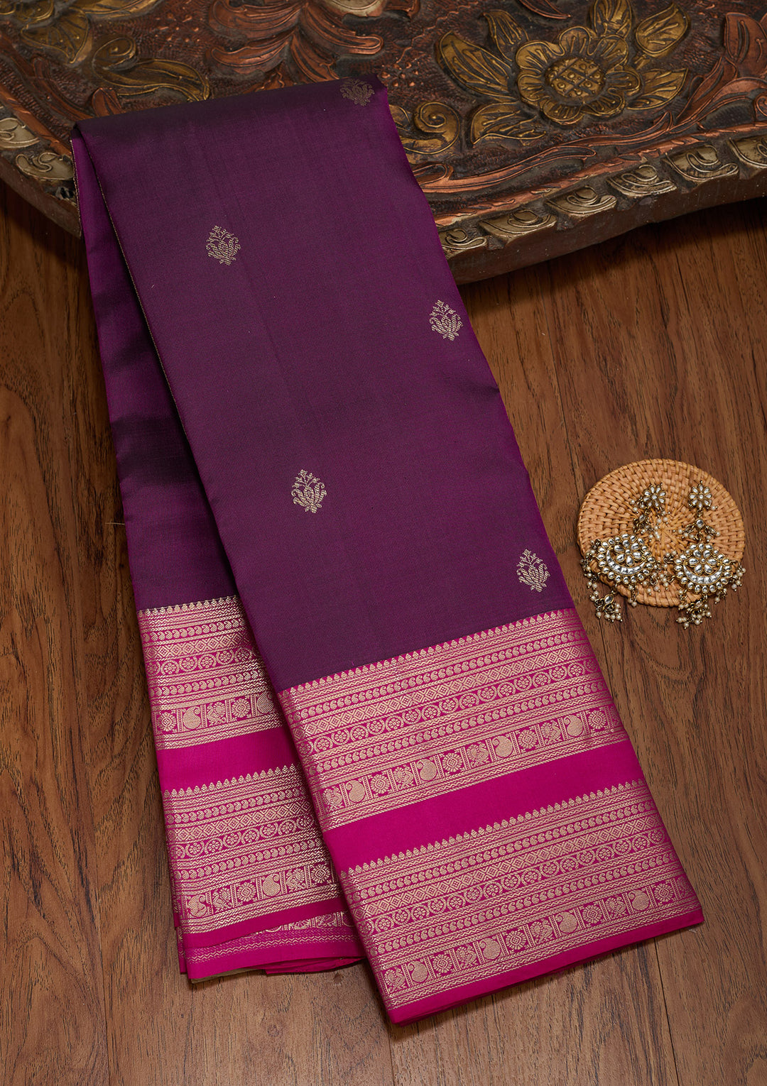 Wine Zariwork Pure Silk Saree