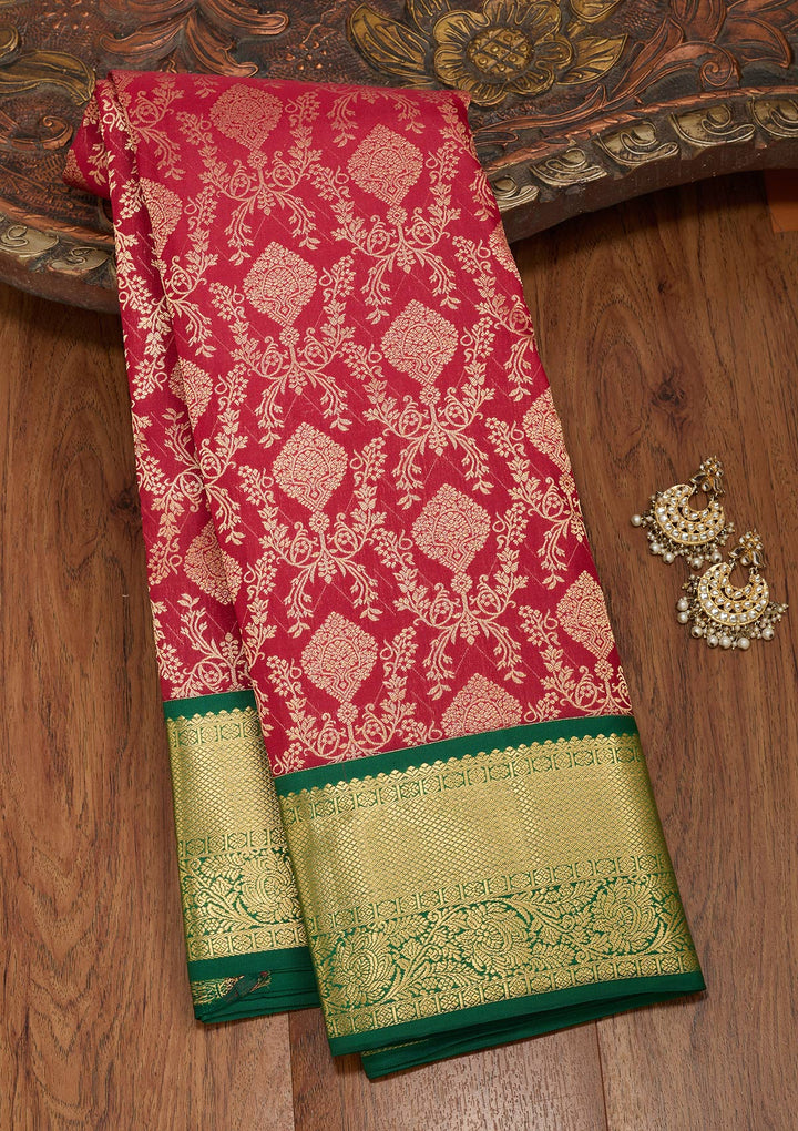 Maroon Silk Jaal Saree With Matching Blouse Piece