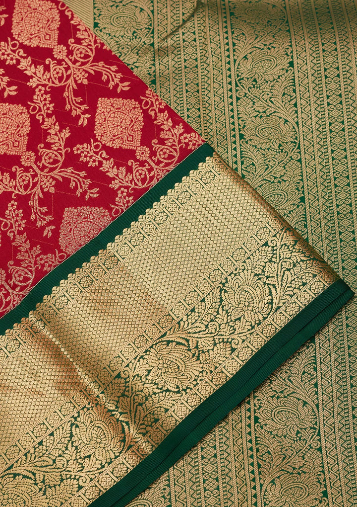 Maroon Silk Jaal Saree With Matching Blouse Piece