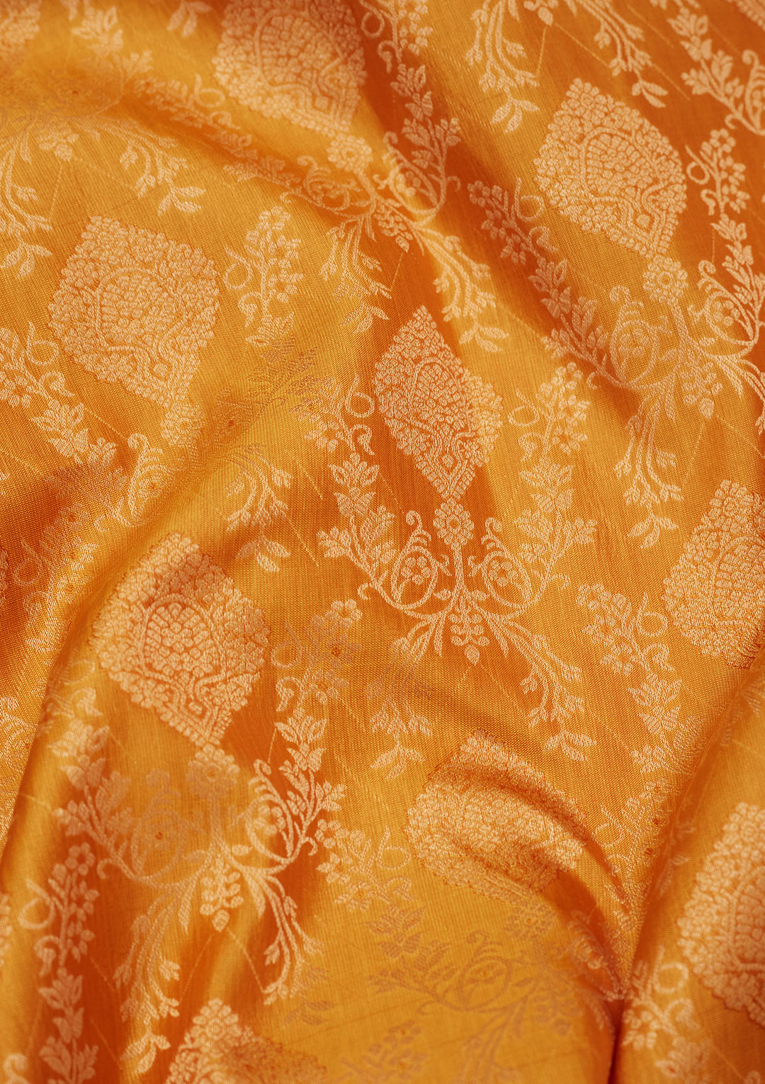 Mustard Yellow Silk Jaal Saree With Matching Blouse Piece