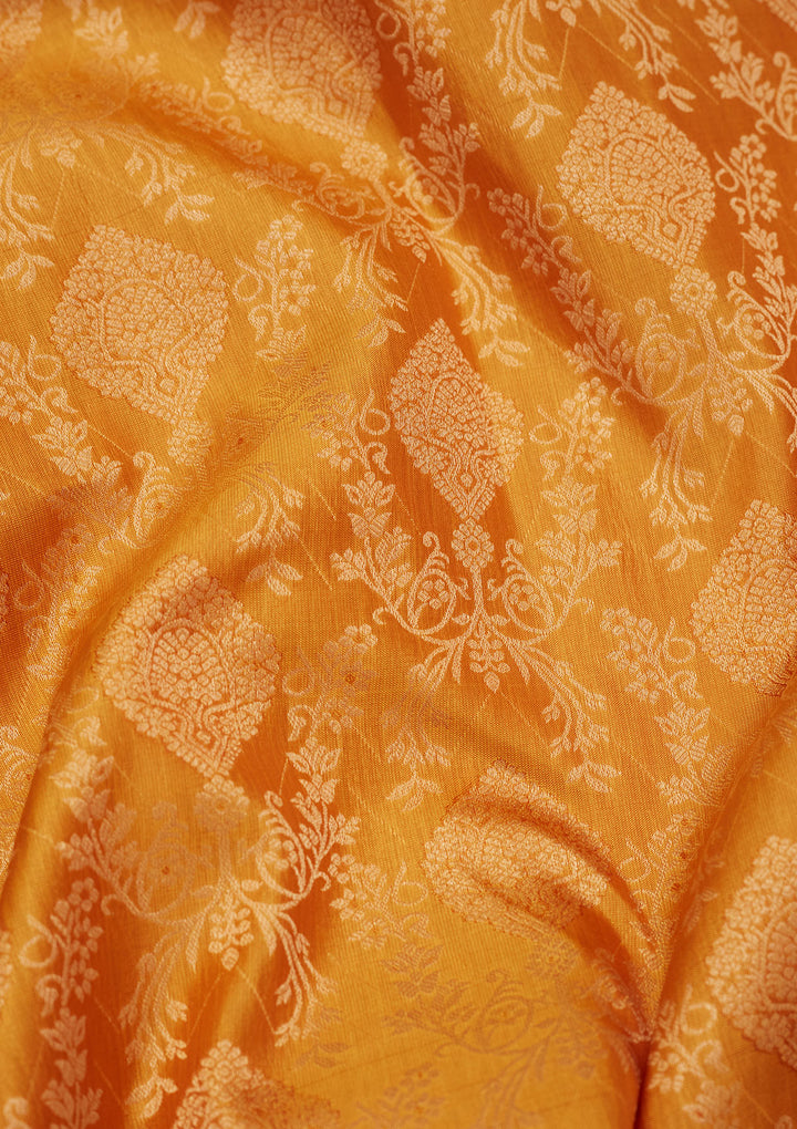 Mustard Yellow Silk Jaal Saree With Matching Blouse Piece