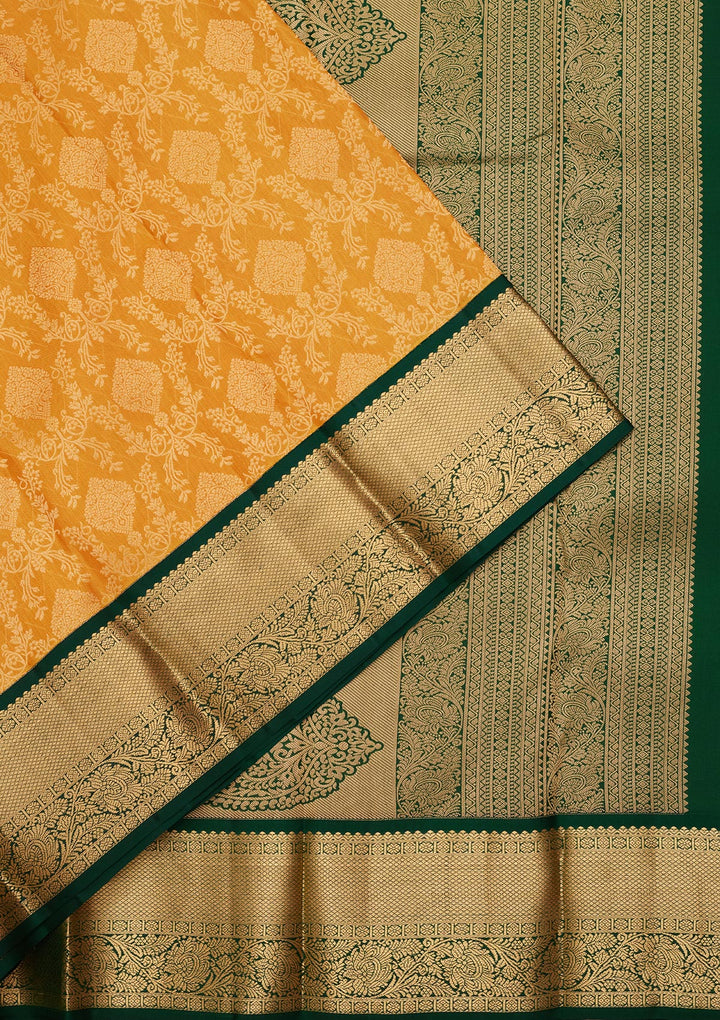 Mustard Yellow Silk Jaal Saree With Matching Blouse Piece
