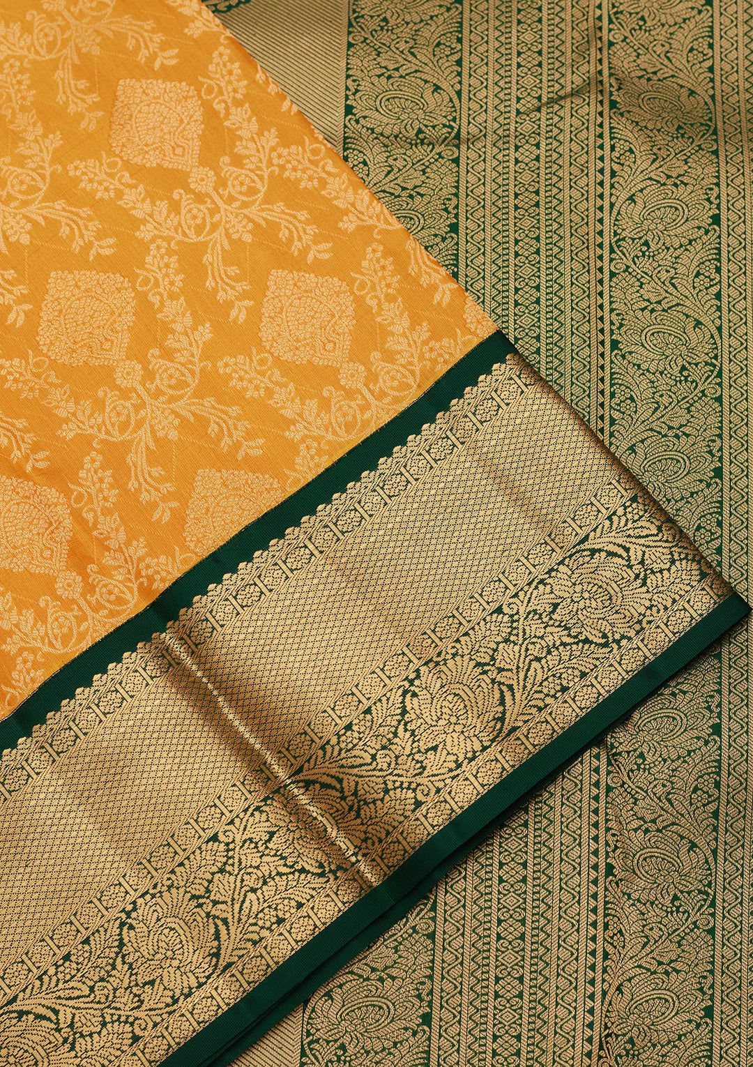Mustard Yellow Silk Jaal Saree With Matching Blouse Piece