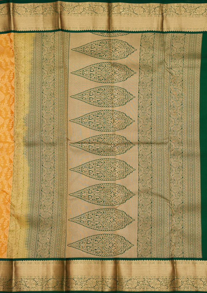 Mustard Yellow Silk Jaal Saree With Matching Blouse Piece