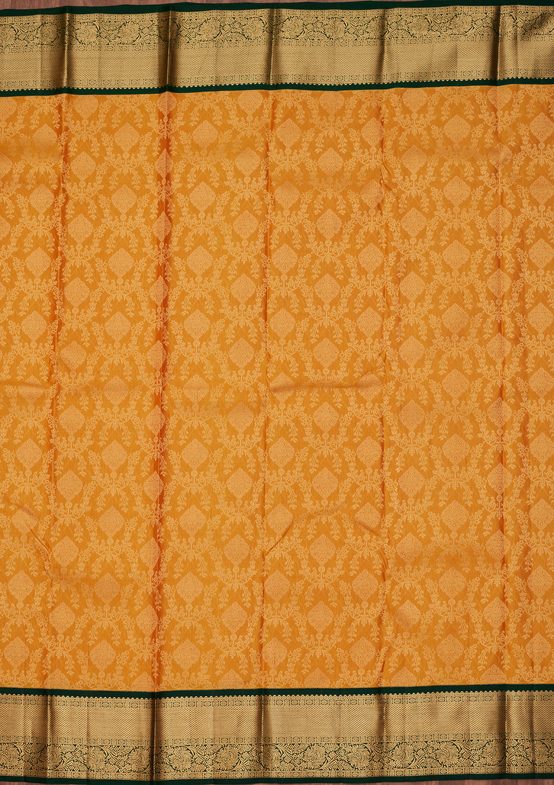 Mustard Yellow Silk Jaal Saree With Matching Blouse Piece