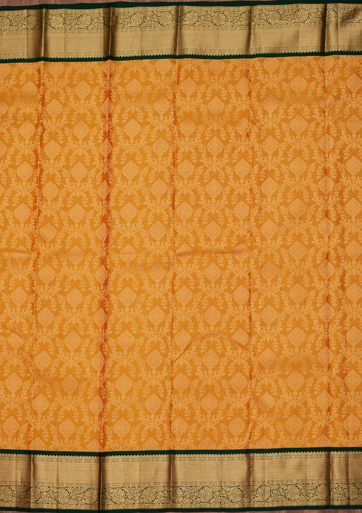 Mustard Yellow Silk Jaal Saree With Matching Blouse Piece