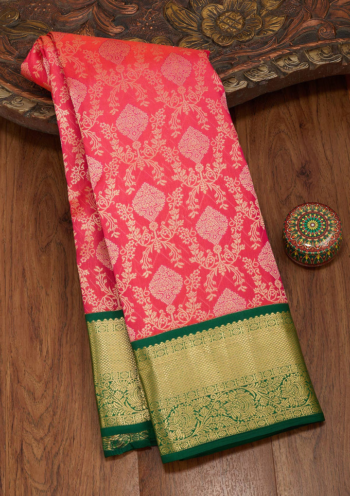 Pink Silk Jaal Saree With Matching Blouse Piece