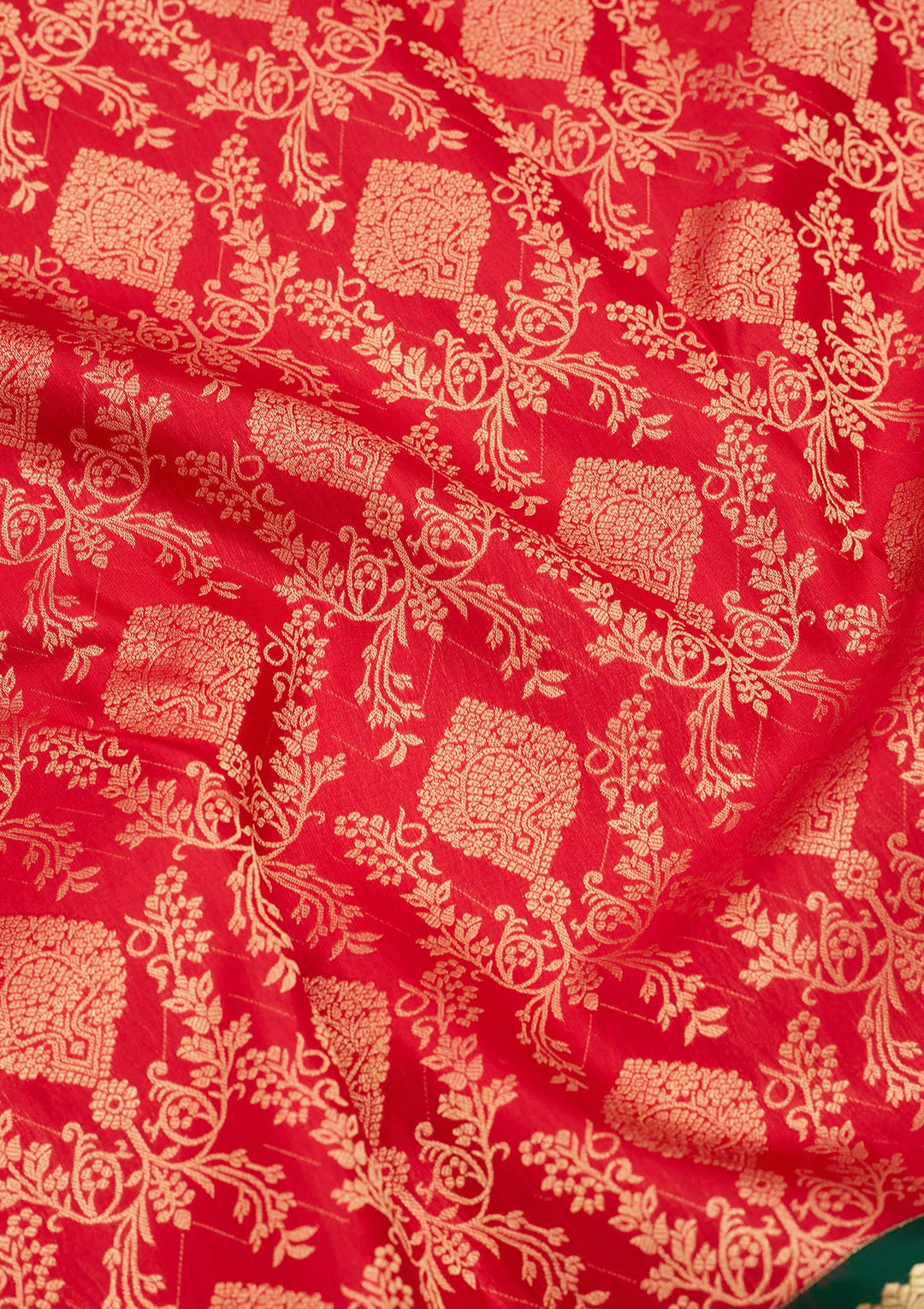 Red Silk Jaal Saree With Matching Blouse Piece
