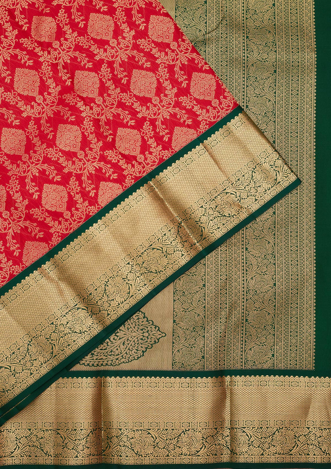Red Silk Jaal Saree With Matching Blouse Piece
