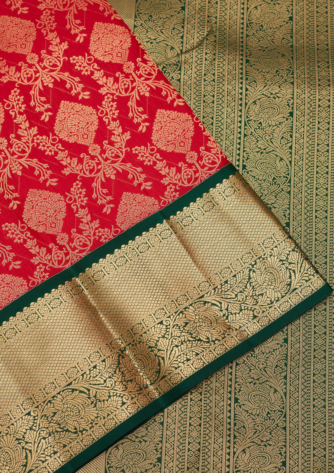 Red Silk Jaal Saree With Matching Blouse Piece