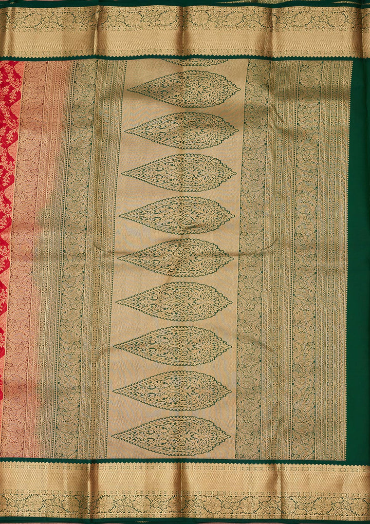 Red Silk Jaal Saree With Matching Blouse Piece