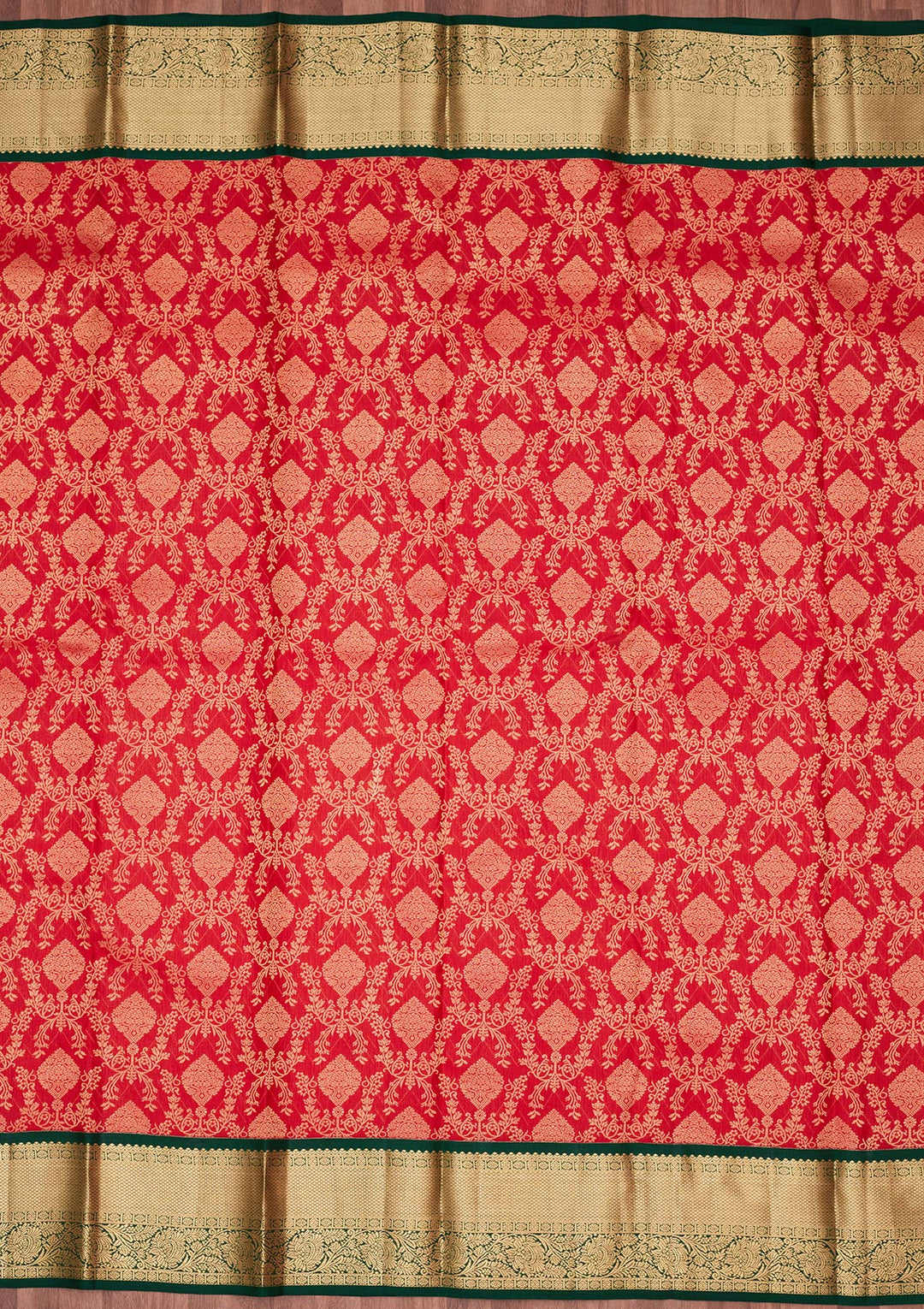 Red Silk Jaal Saree With Matching Blouse Piece