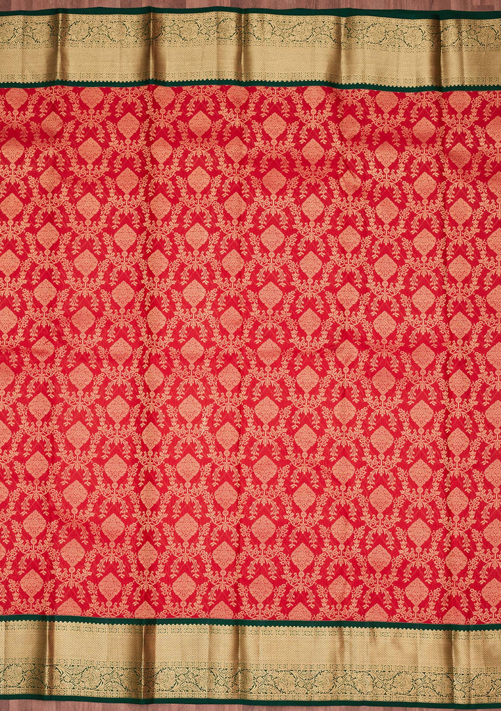 Red Silk Jaal Saree With Matching Blouse Piece