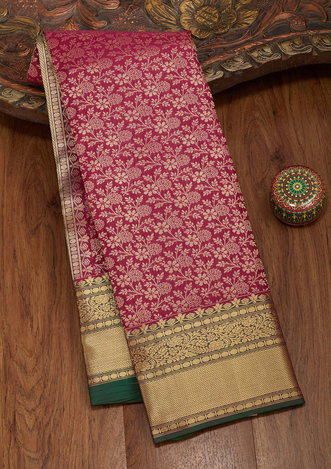 Maroon Silk Jaal Saree With Matching Blouse Piece