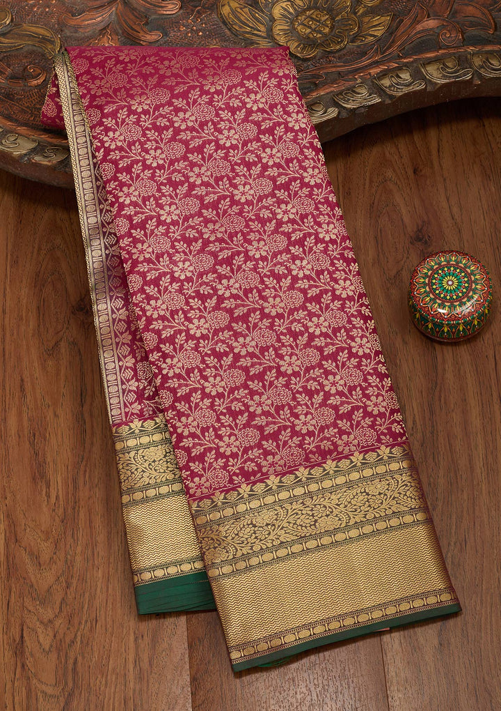 Maroon Silk Jaal Saree With Matching Blouse Piece