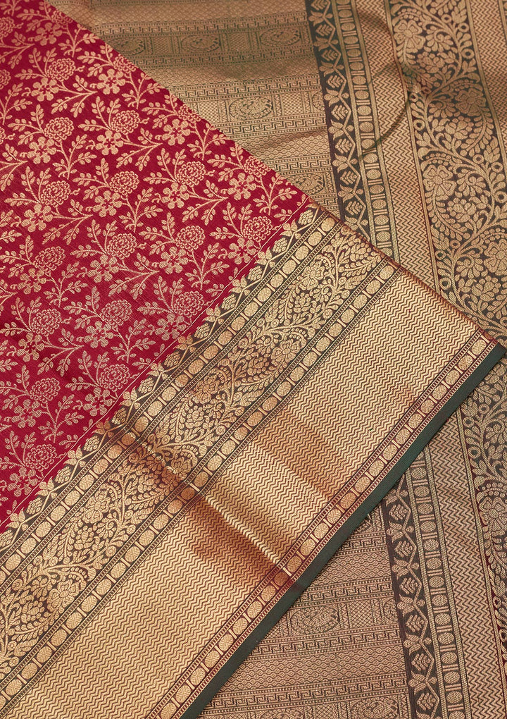Maroon Silk Jaal Saree With Matching Blouse Piece