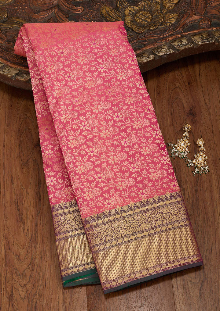 Onion Pink Silk Jaal Saree With Matching Blouse Piece