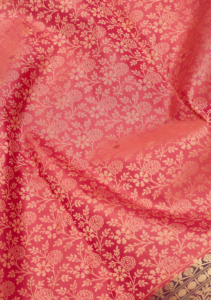 Onion Pink Silk Jaal Saree With Matching Blouse Piece