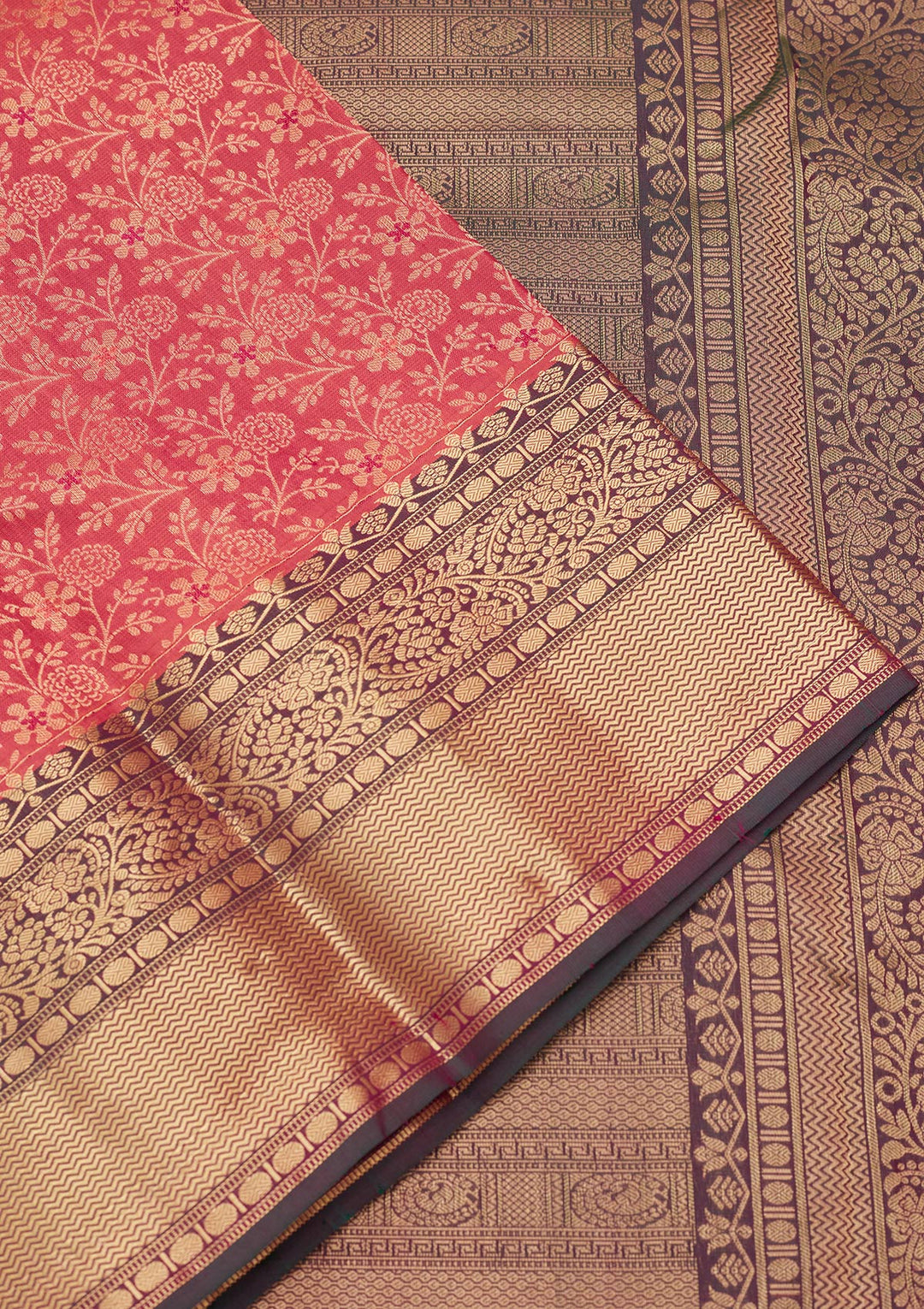Onion Pink Silk Jaal Saree With Matching Blouse Piece