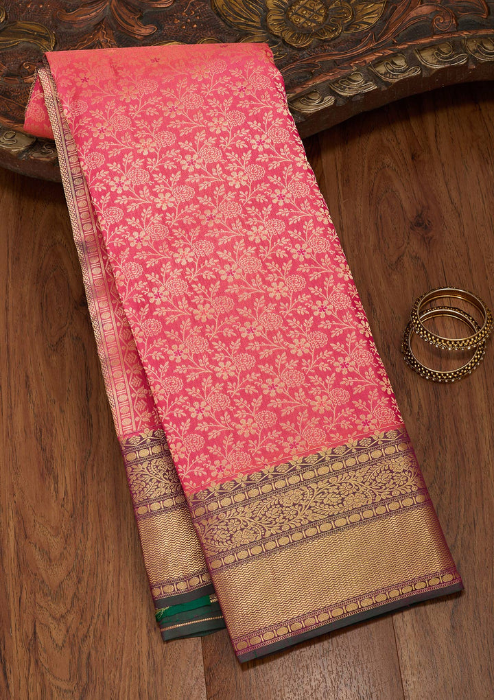 Pink Silk Jaal Saree With Matching Blouse Piece