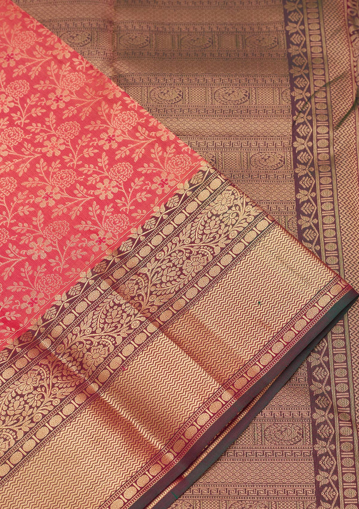 Pink Silk Jaal Saree With Matching Blouse Piece