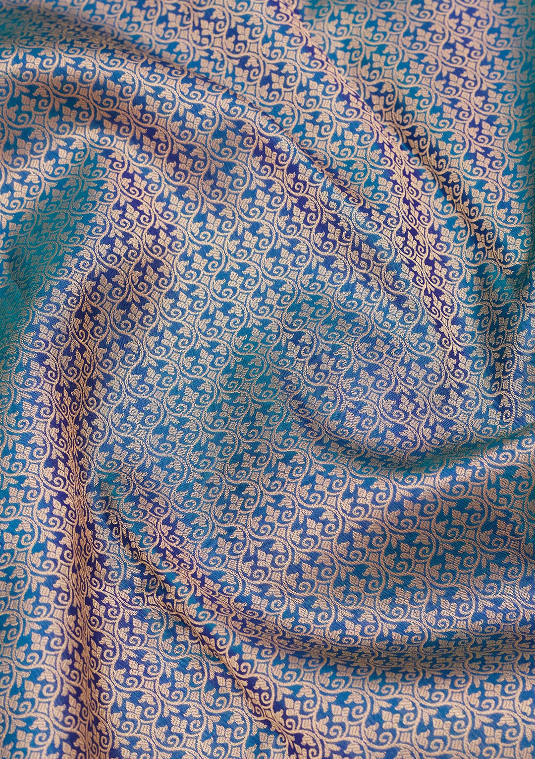 Peacock Blue Silk Jaal Saree With Matching Blouse Piece