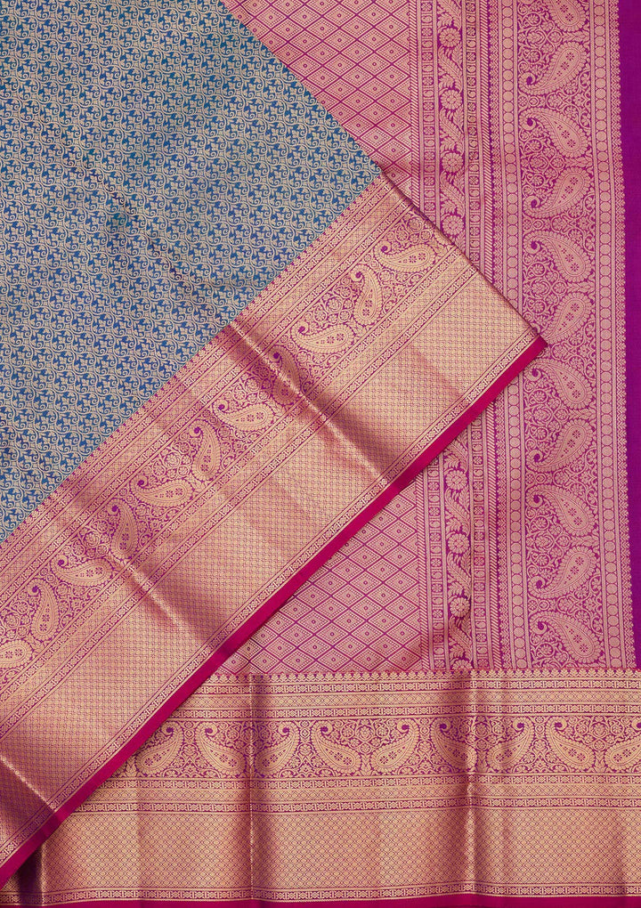 Peacock Blue Silk Jaal Saree With Matching Blouse Piece