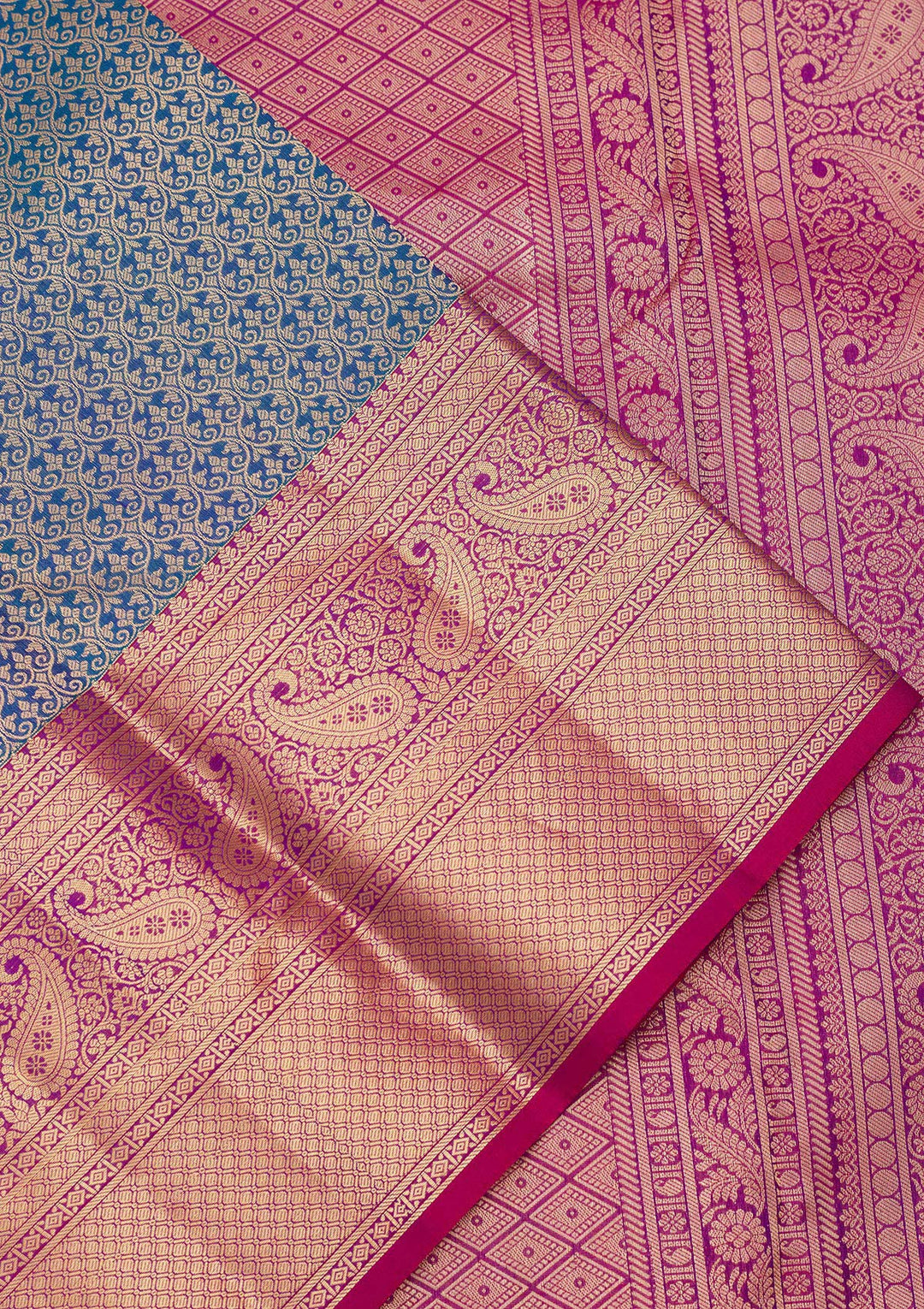 Peacock Blue Silk Jaal Saree With Matching Blouse Piece