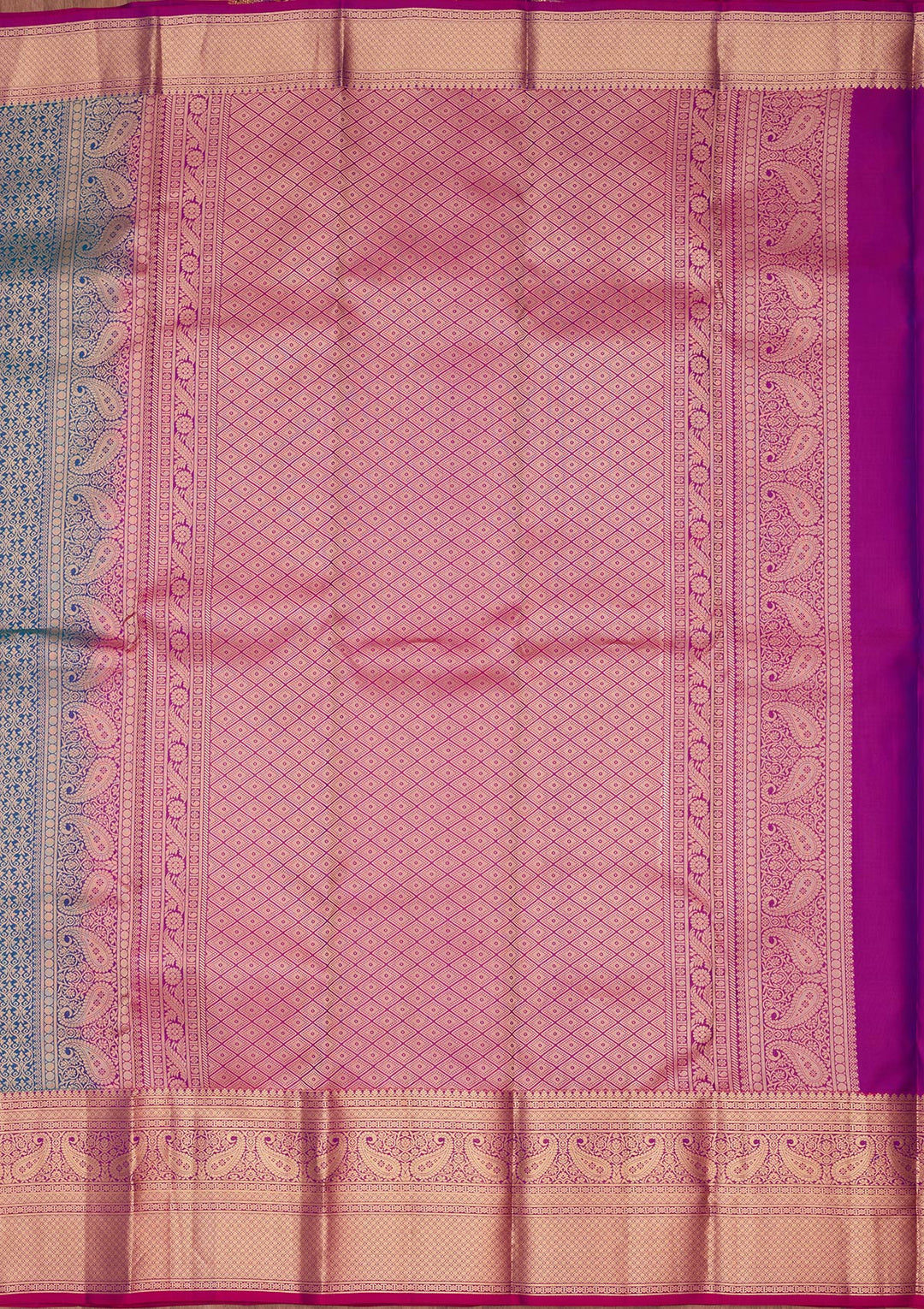 Peacock Blue Silk Jaal Saree With Matching Blouse Piece
