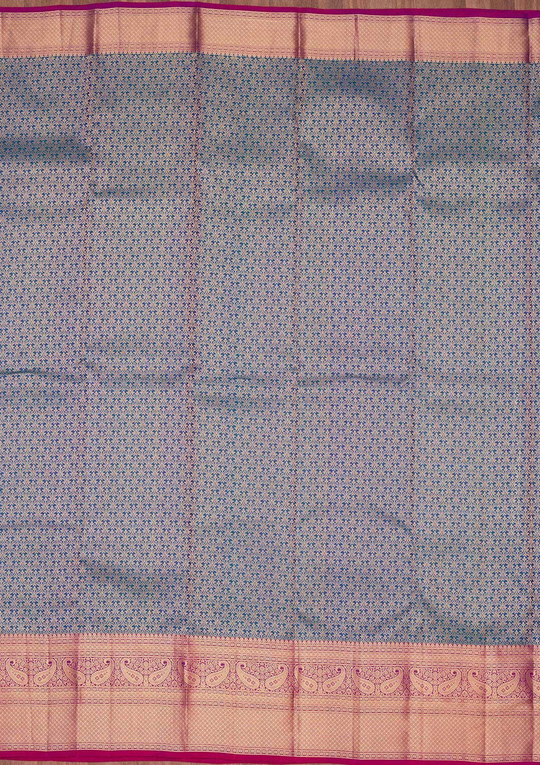 Peacock Blue Silk Jaal Saree With Matching Blouse Piece