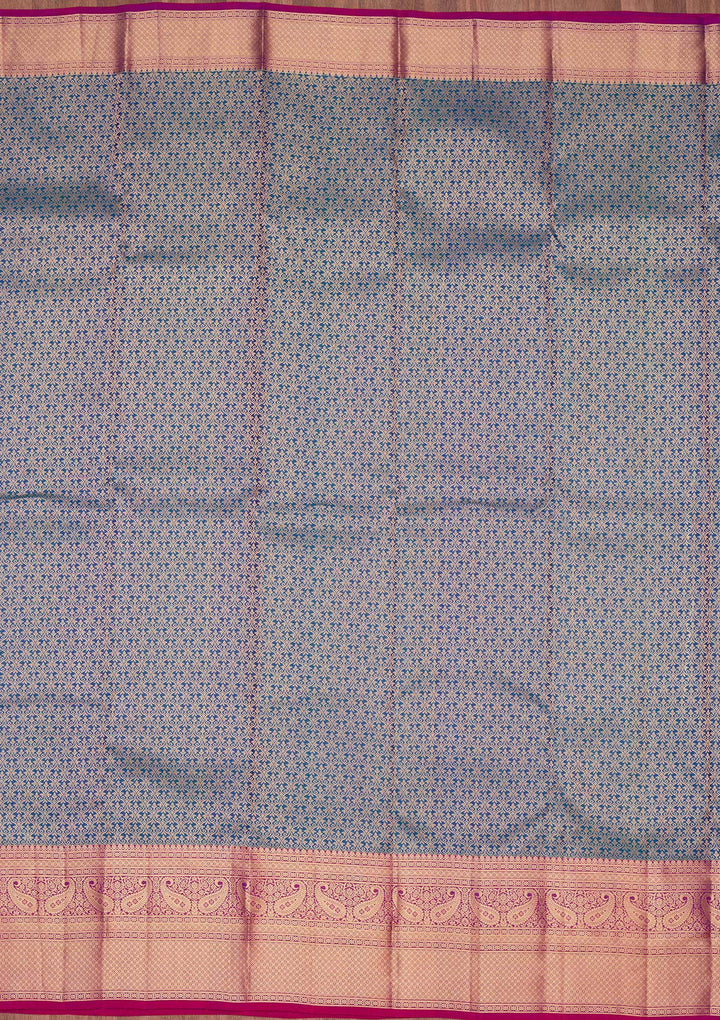 Peacock Blue Silk Jaal Saree With Matching Blouse Piece