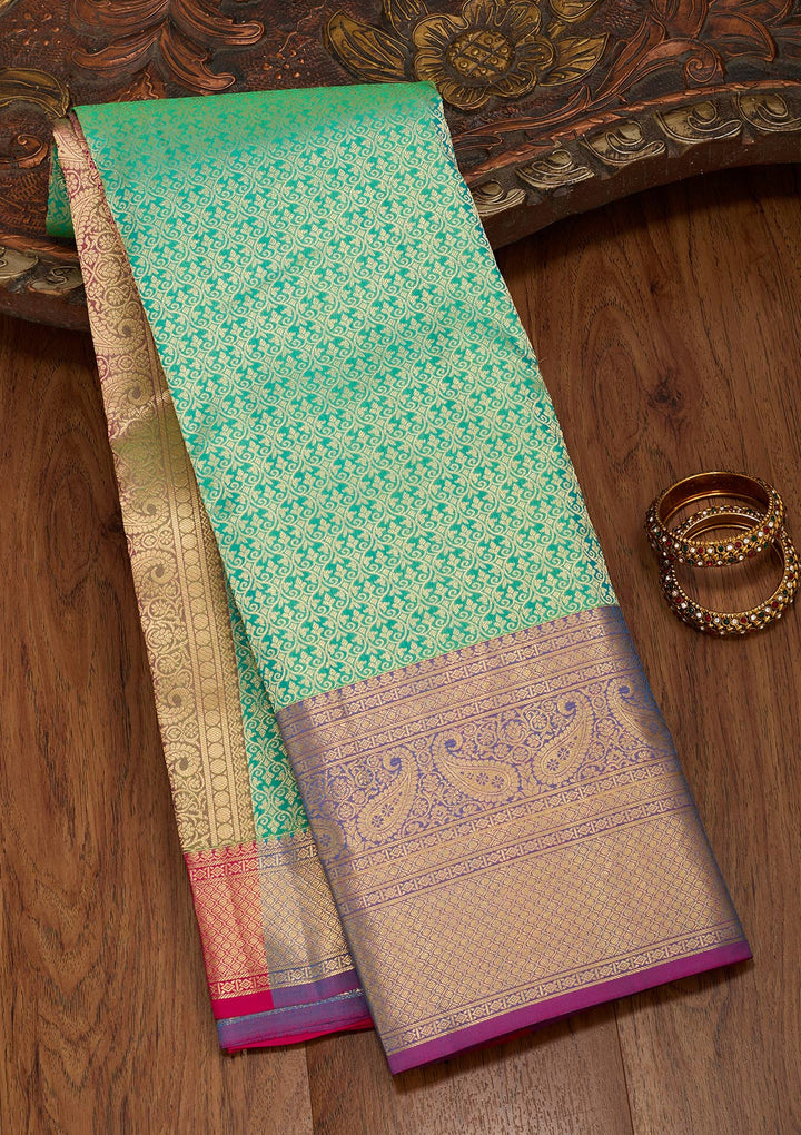 Rama Green Silk Jaal Saree With Matching Blouse Piece