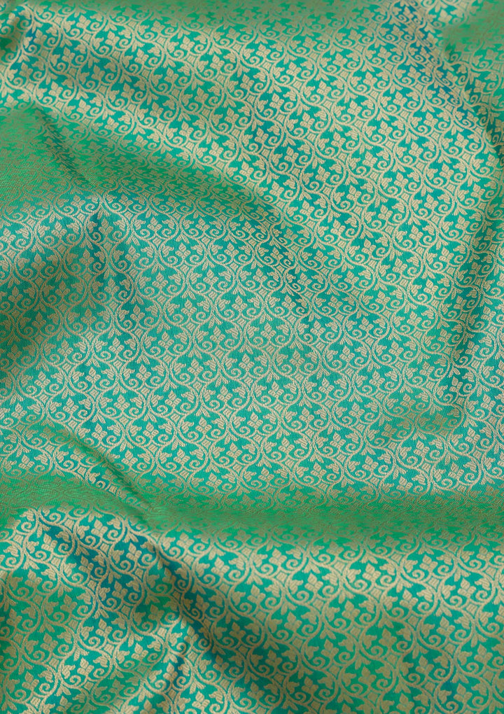 Rama Green Silk Jaal Saree With Matching Blouse Piece