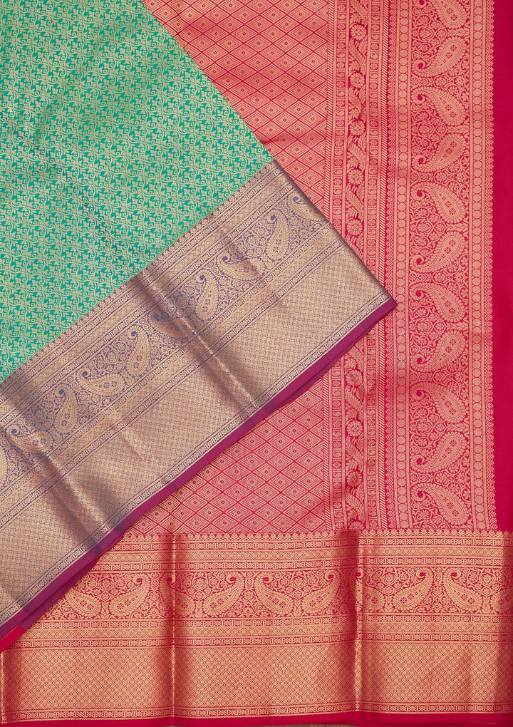 Rama Green Silk Jaal Saree With Matching Blouse Piece