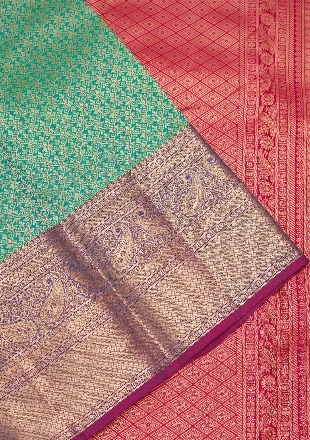 Rama Green Silk Jaal Saree With Matching Blouse Piece