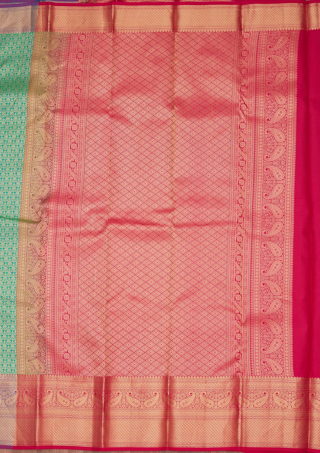 Rama Green Silk Jaal Saree With Matching Blouse Piece