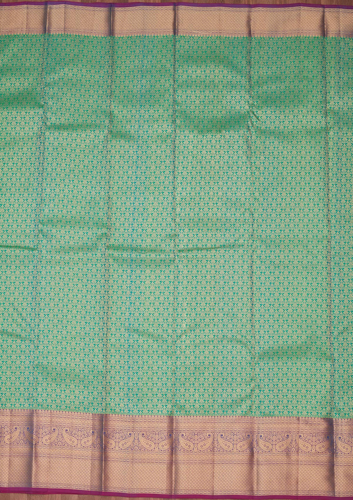 Rama Green Silk Jaal Saree With Matching Blouse Piece