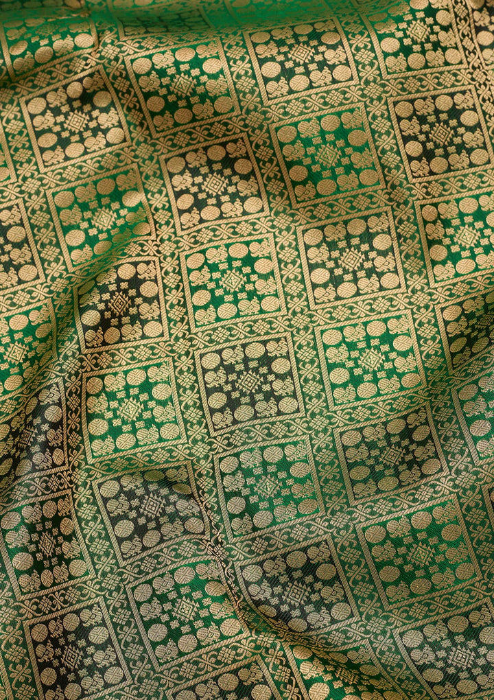 Bottle Green Silk Jaal Saree With Matching Blouse Piece