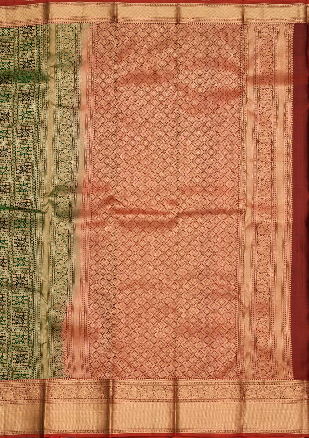 Bottle Green Silk Jaal Saree With Matching Blouse Piece